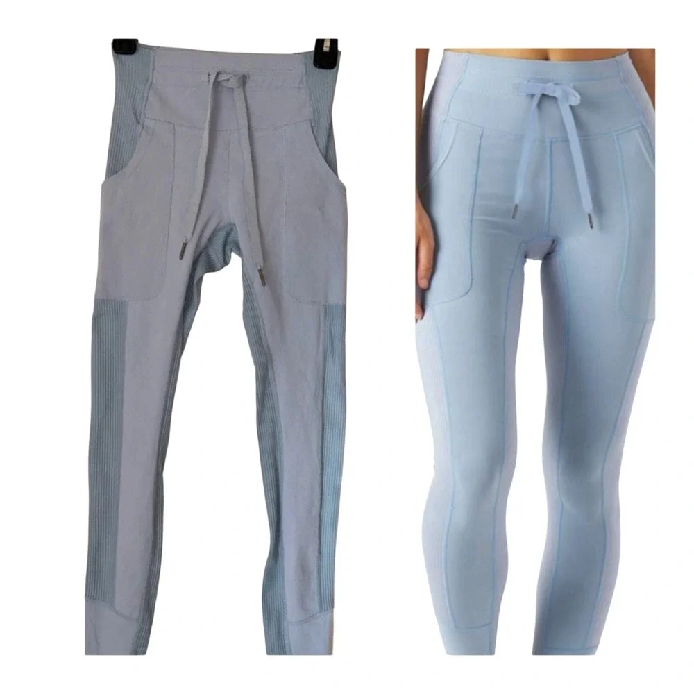 Glyder XS High-Waisted‎ Ice Blue Shape Leggings Joggers Pockets Ribbed Panels